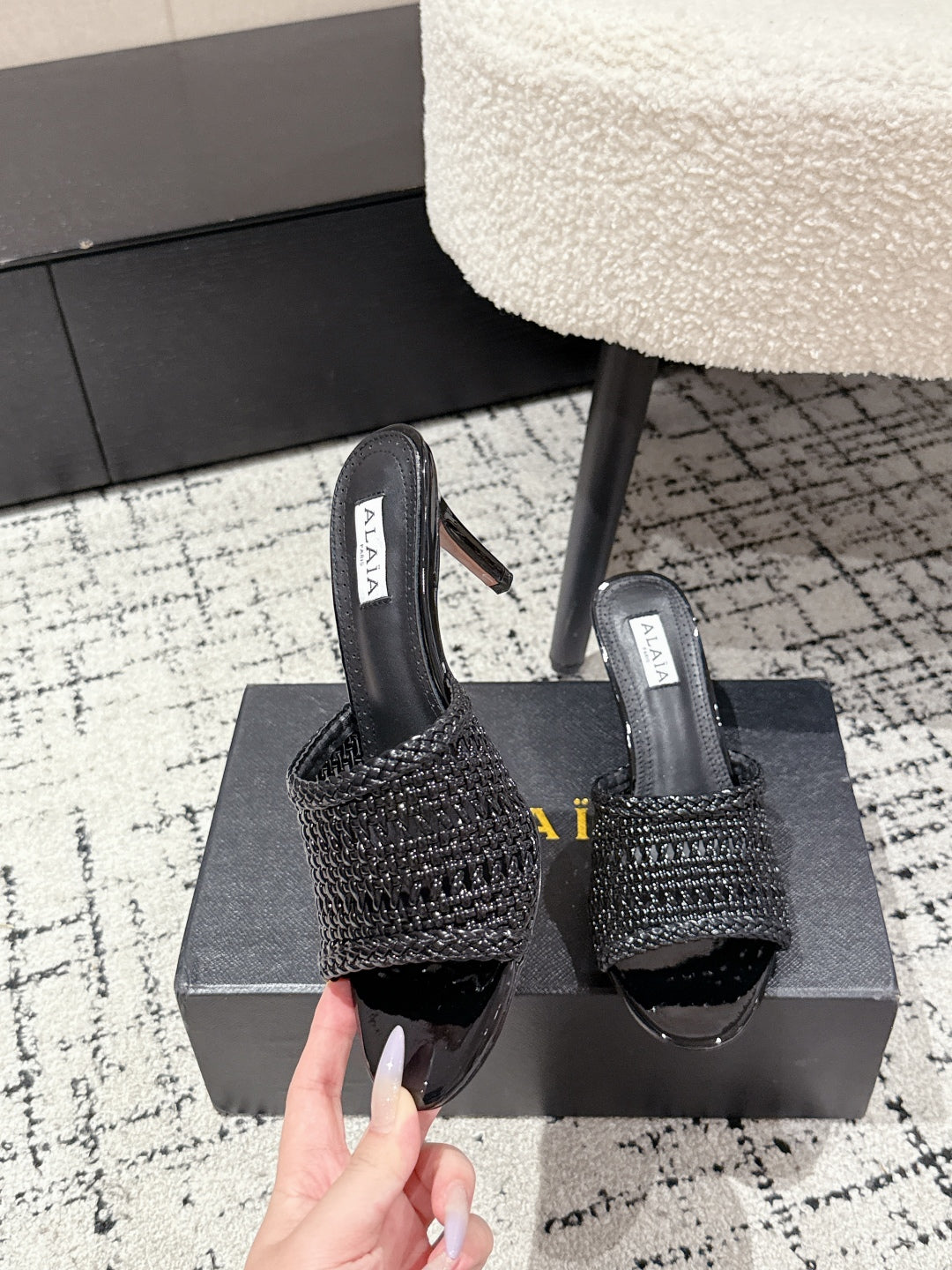 Alaïa Muller High-Heeled Black Woven Leather