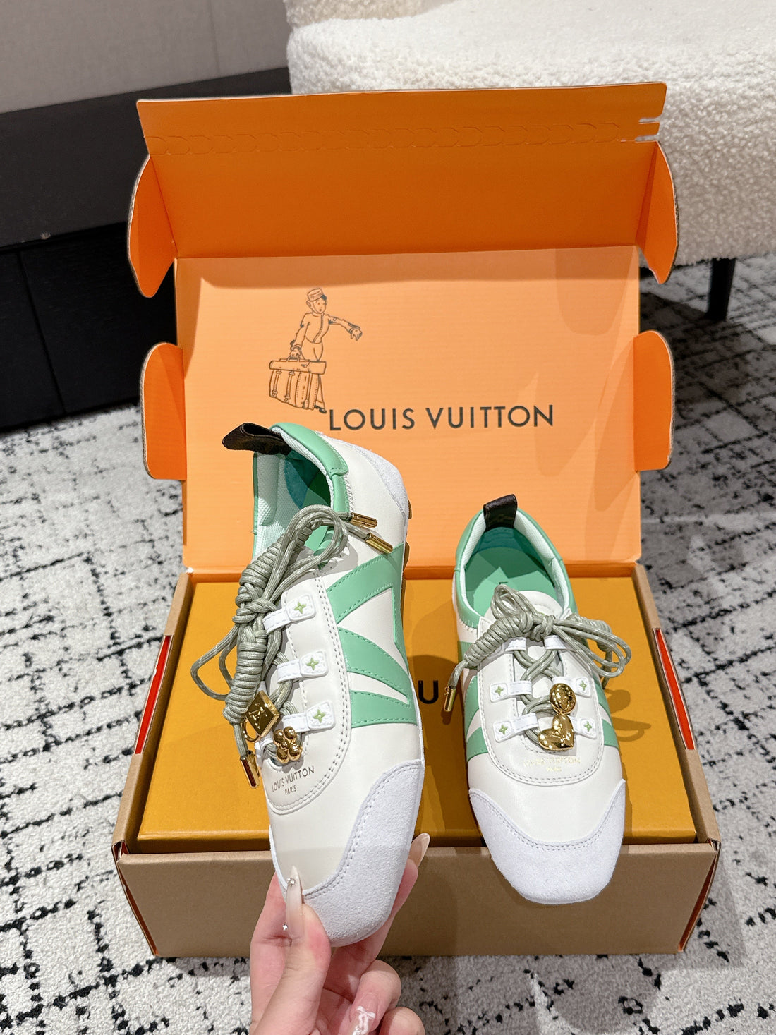 LV Sneakerina Ballet-Style Sneaker Light Green White Cowhide 383384
