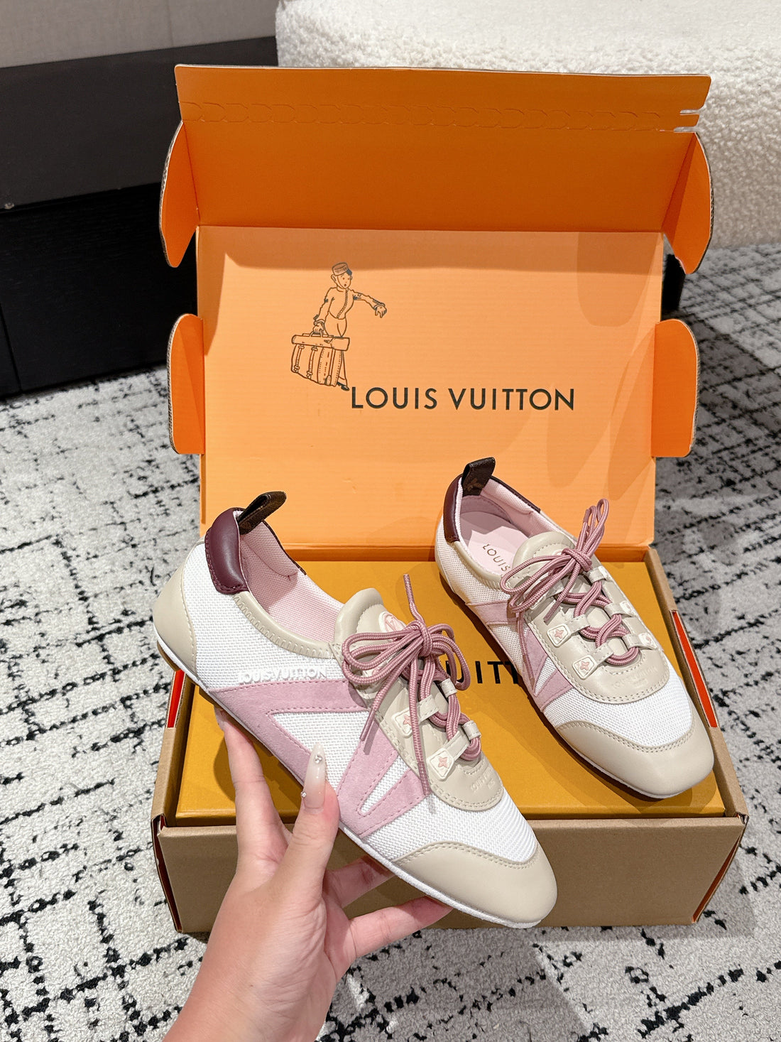 LV Sneakerina Ballet-Style Sneaker Pink Beige Cowhide 383387