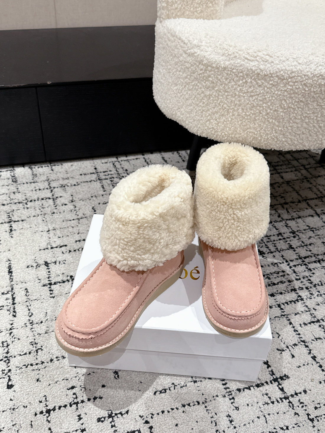 Chloé Snow Boots Light Pink Suede Wool 514333