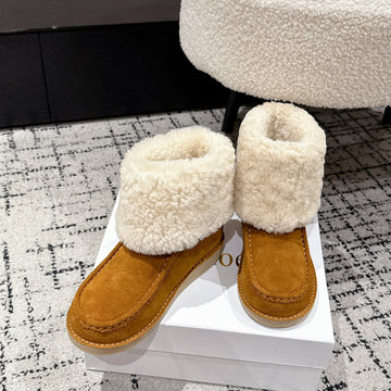 Chloé Snow Boots Tan Cream Suede Wool 514334