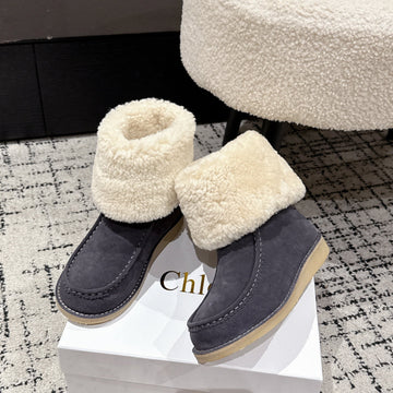 Chloé Snow Boots Gray Suede Wool 514336