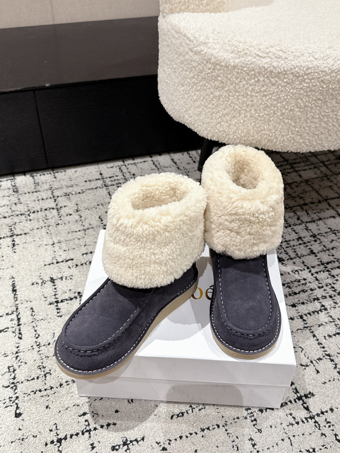 Chloé Snow Boots Gray Suede Wool 514336