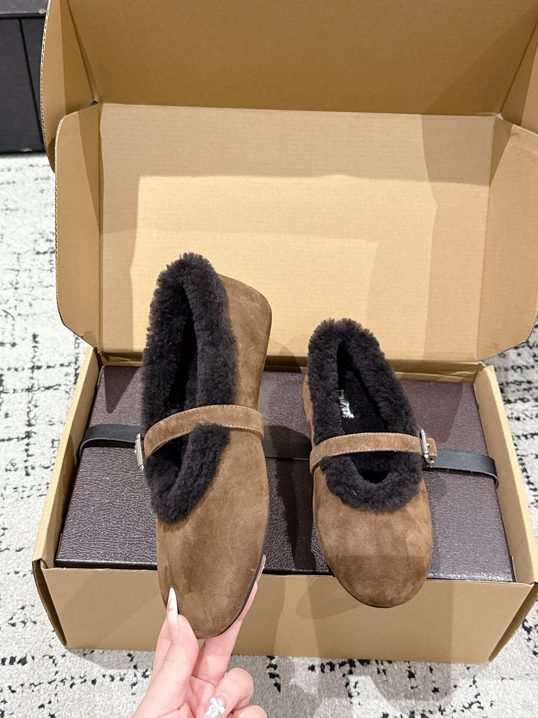 Alaïa 2025 Ballet Flat Brown Black Suede Wool 558672
