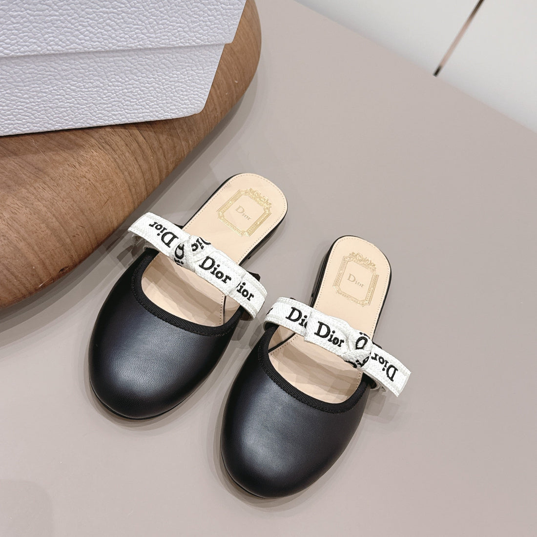 CD J'adior Mules Beige Black Sheepskin 738314