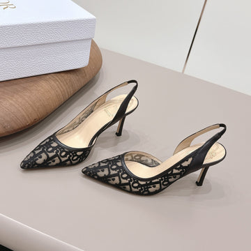 CD 26S Adiorable Slingback Pumps 8CM Black Beige Mesh Sheepskin