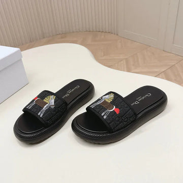 CD 26S Slippers Black Canvas Lambskin 643805