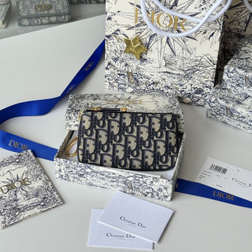 CD 30 Montaigne Coin Purse Key Bag Blue Jacquard Ghw