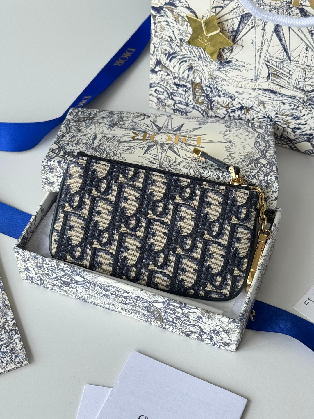 CD 30 Montaigne Coin Purse Key Bag Blue Jacquard Ghw