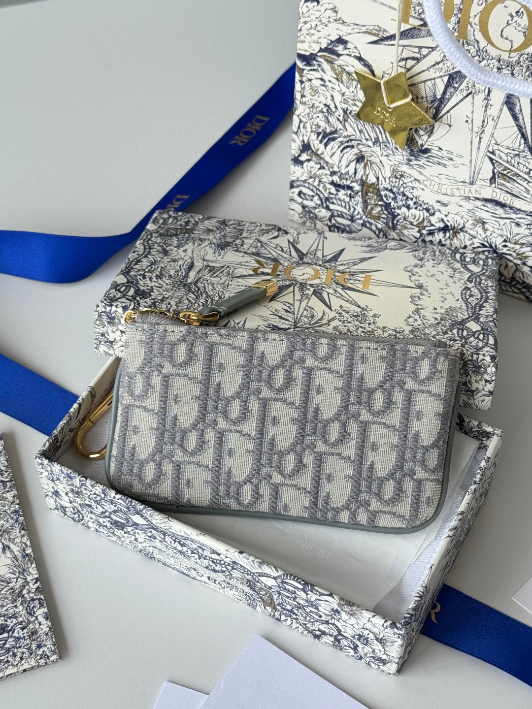 CD 30 Montaigne Coin Purse Key Bag Grey Jacquard Ghw