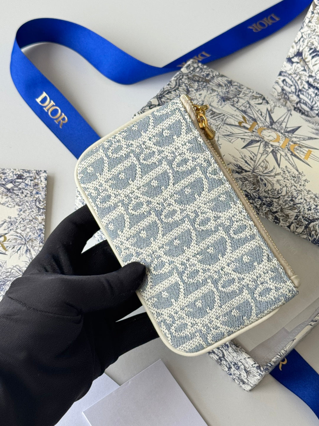 CD 30 Montaigne Coin Purse Key Bag Grey White Jacquard Ghw