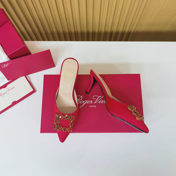Viv Diamond Mules Red Silk 247391