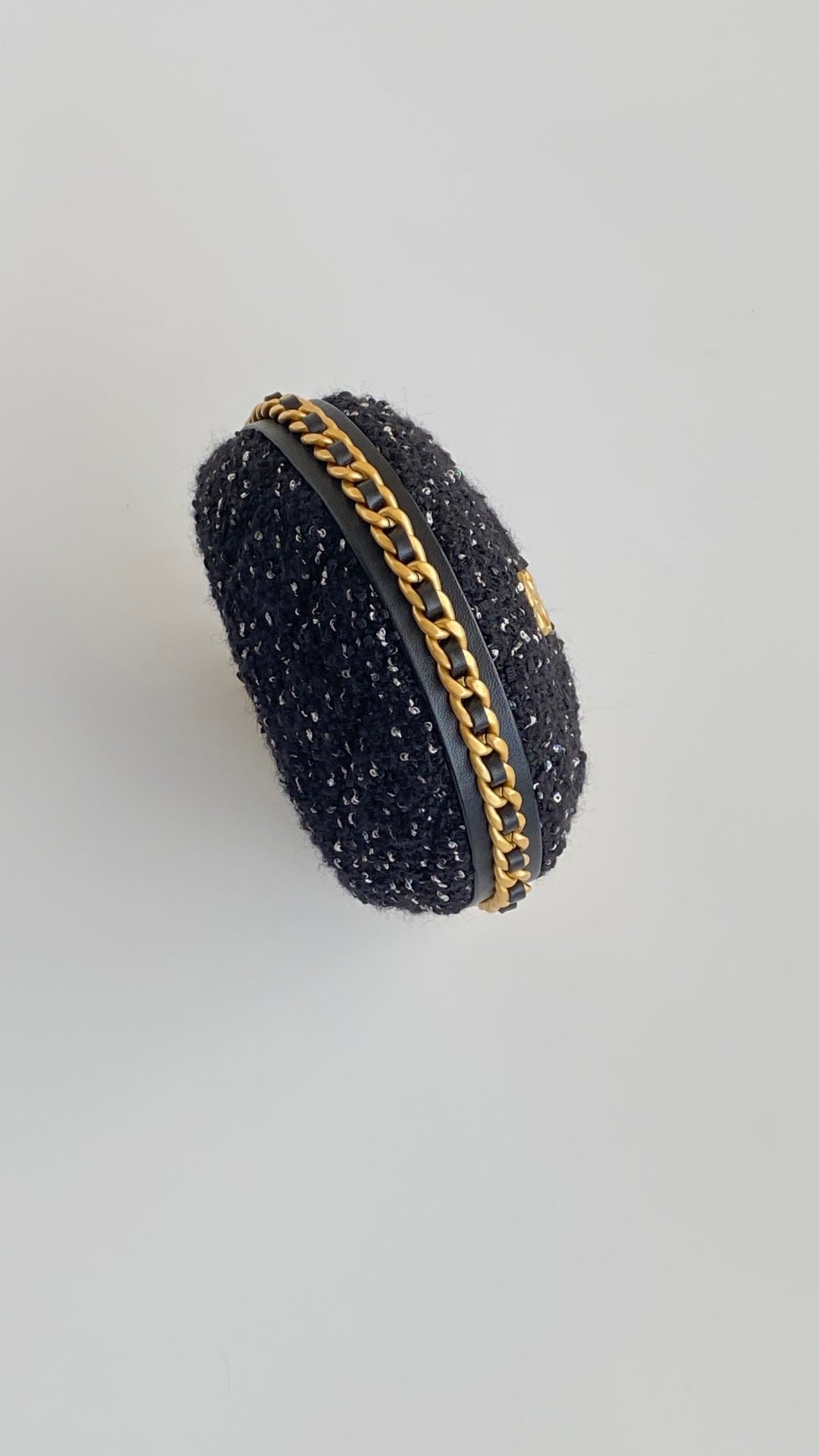 CC Mini Crescent Carry-On Bag 13 Dark Blue Wool Tweed
