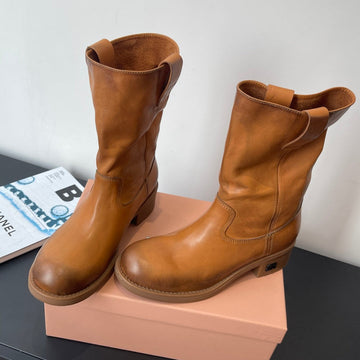 Miu Miu 26 Heeled Boots Caramel Brown Cowhide 521959