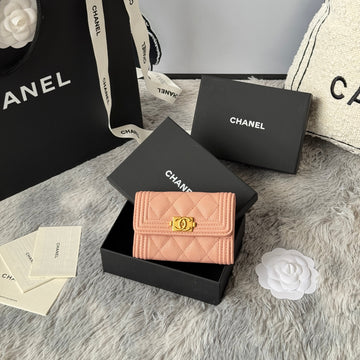 CC Boy Flap Card Holder Light Pink Gold-Tone Grained Calfskin 242856