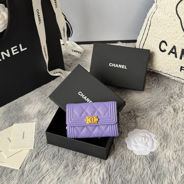 CC Boy Flap Card Holder Purple Gold-Tone Grained Calfskin 242860