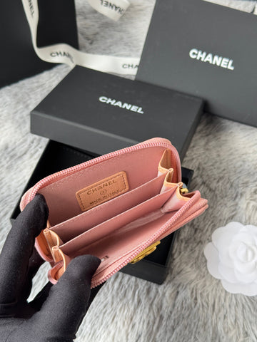 CC Classic Boy Coin Purse Light Pink Gold-Tone Grained Calfskin 242874