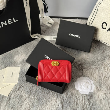 CC Classic Boy Coin Purse Red Gold-Tone Grained Calfskin 242876