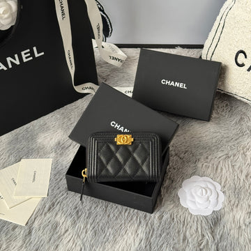 CC Classic Boy Coin Purse Black Gold-Tone Grained Calfskin 242882