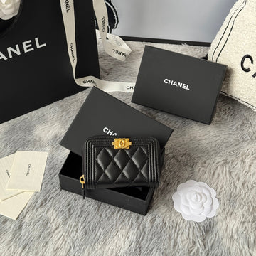 CC Classic Boy Coin Purse Black Gold-Tone Lambskin 242886