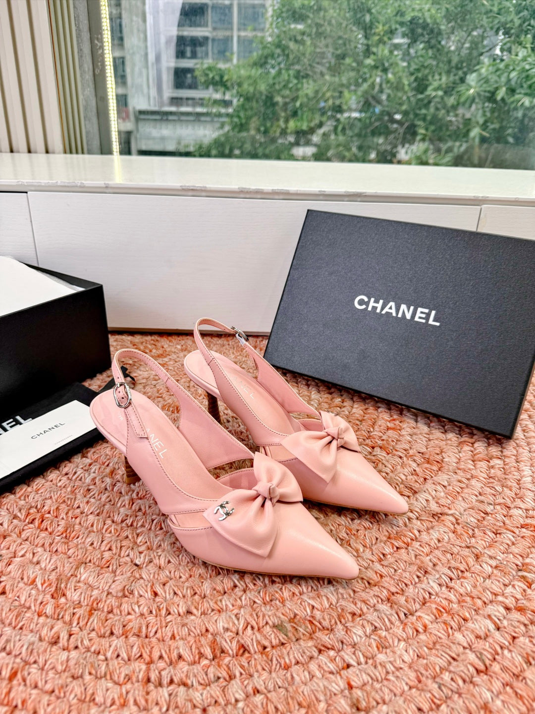 CC 26S Bow Heels Slingback Pink Sheepskin 703666