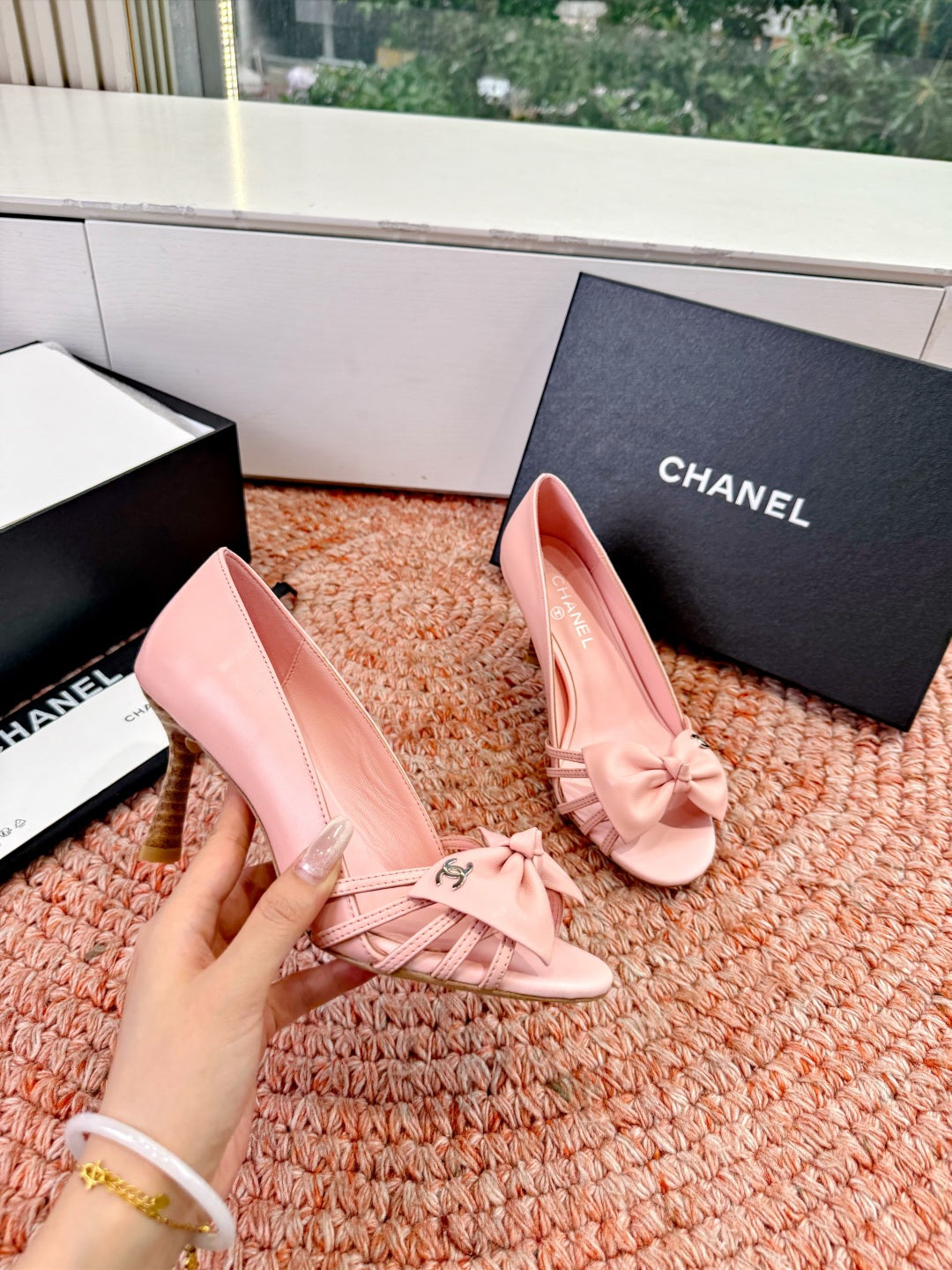 CC 26S Bow High Heels Pink Sheepskin 703677