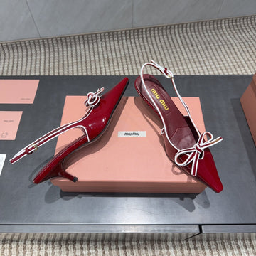 Miu 26S Slingback 55MM In Dark Red Calfskin With Bow
