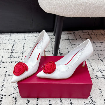Rv Rose Vivier Flower Pumps 10CM White Red Satin 617293