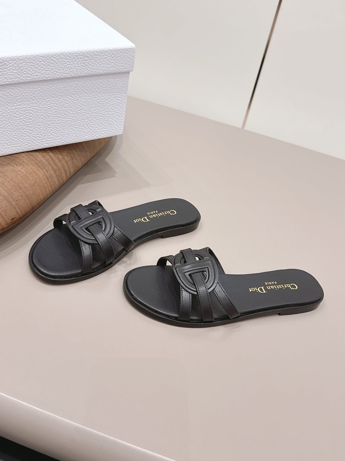 CD 26S D-Club Slide Sandal Black Calfskin 738245