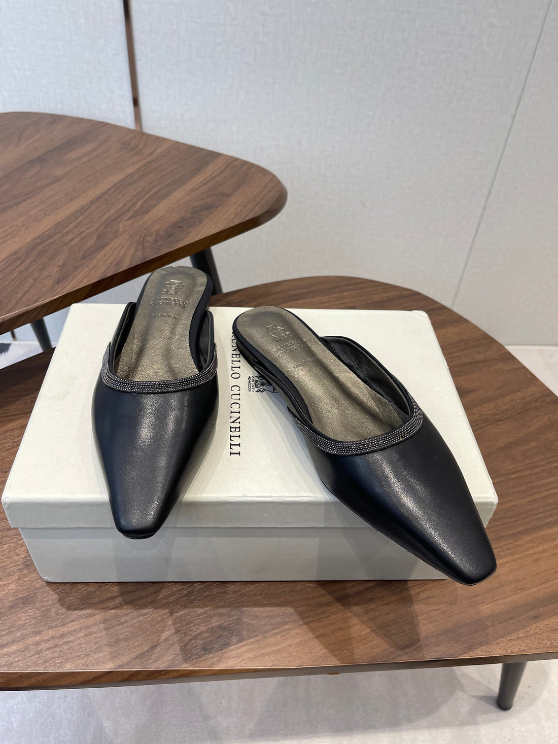 Brunello Monili-Chain Mules Black Leather 624507