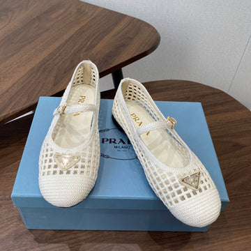 Prada 26S Ballet Flat White Leather Fabric 727659