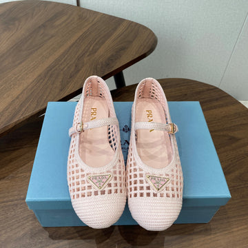 Prada 26S Ballet Flat Light Pink Leather Fabric 727664