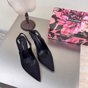 Dc Slingback Pumps Black Silk & Sheepskin 343141