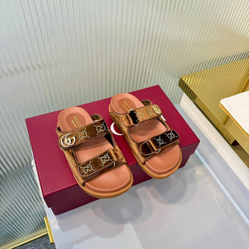 GG 26S Dad Mule Sandals Brown Leather Velvet 714870