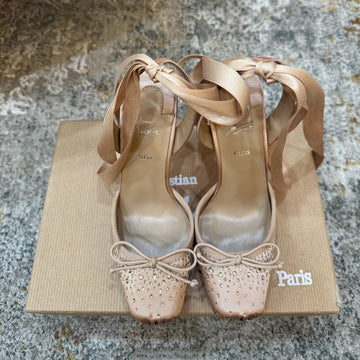 Cl Cassia Lace Up Pumps Diamond-Embellished 10.5 Beige Satin 637426