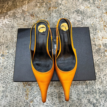 YSL Anne-Marie Slingback 8CM Orange Satin 637213
