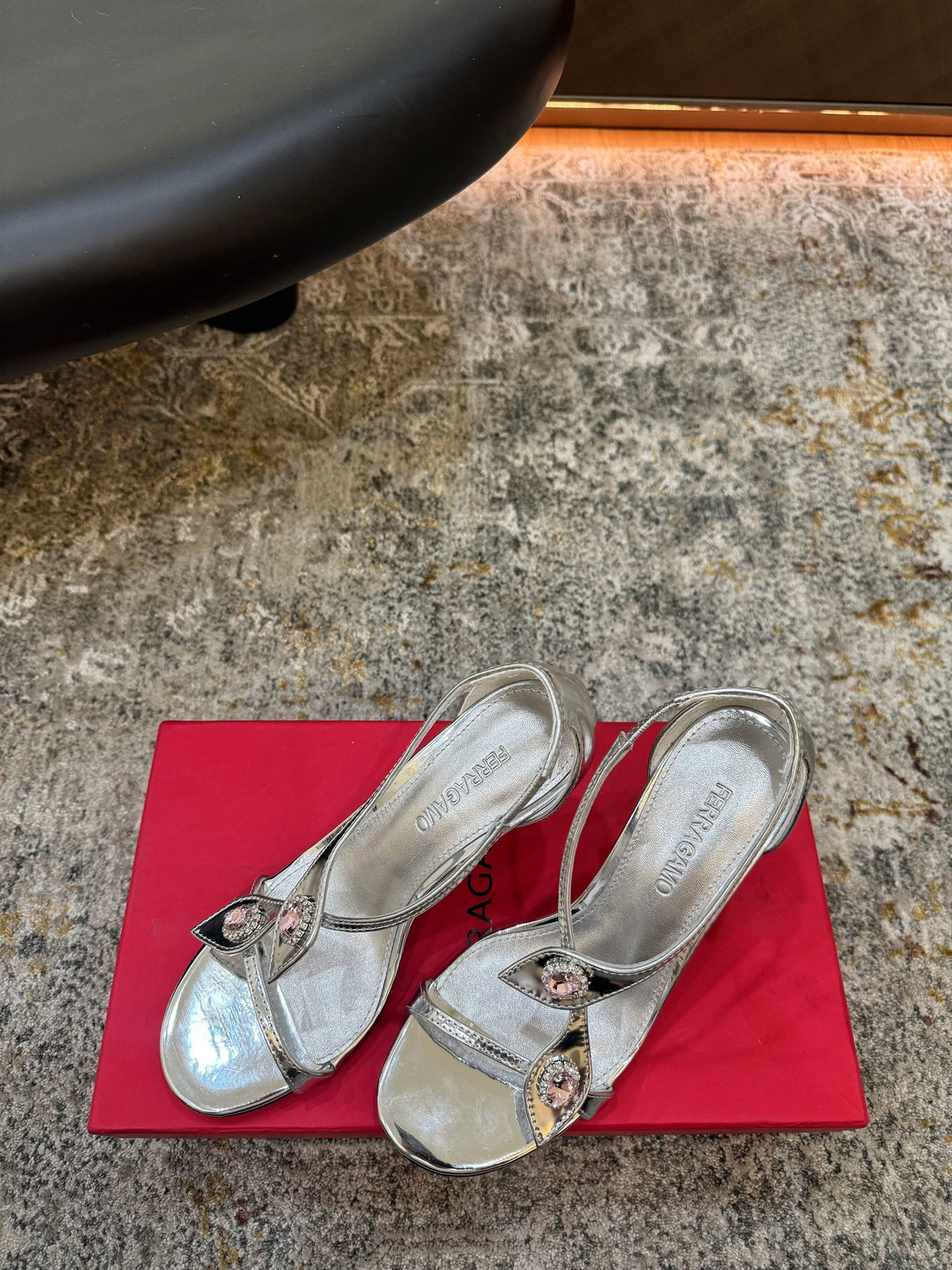 Ferragamo Crystal Embellishments Sandals 9CM Sliver Patent Leather 694843