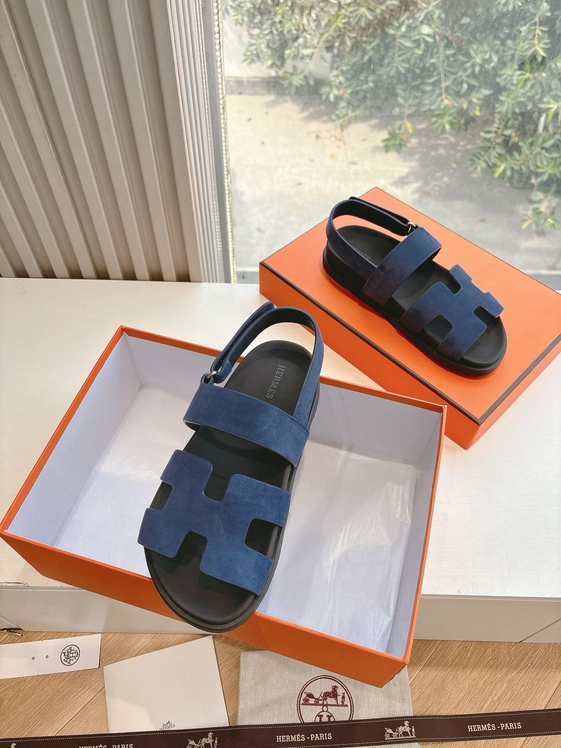 Hm 25 Genius Sandal Dark Blue Suede Calfskin