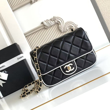 CC 25P Mini Flap Bag 20CM Black White Calfskin