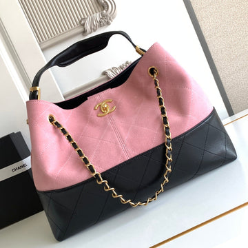 Chanel 2026 Shopping Bag 36CM Pink Black Suede Calfskin 348234