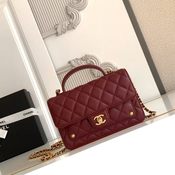 CC Handle Bag 19CM Double C Burgundy Lambskin Gold Hardware