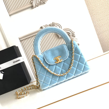 CC 24A Nano 19CM Kelly Shopping Bag Light Blue Velvet
