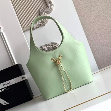 CC 2026 Basket Hobo Bag 35CM Matcha Green Calfskin
