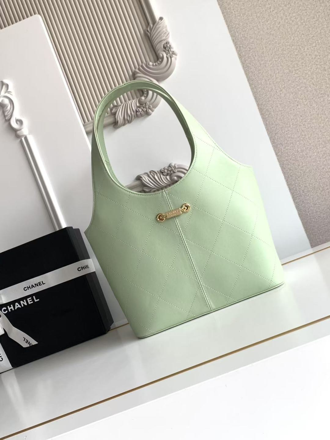 CC 2026 Basket Hobo Bag 35CM Matcha Green Calfskin