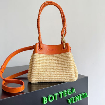 Bv Small Parachute 20CM Burned Orange Raffia & Leather Ghw