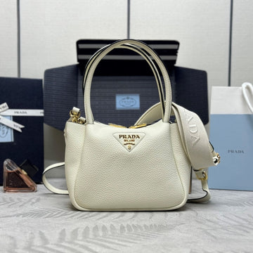 Prada Small Bag 23CM White Grain Leather Ghw