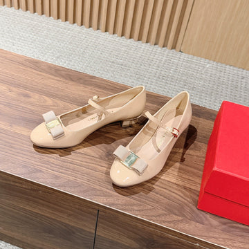 Ferragamo Vara Bow Mary Jane 3CM Beige Patent Leather 693006