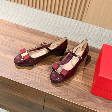 Ferragamo Vara Bow Mary Jane 3CM Burgundy Patent Leather 693007