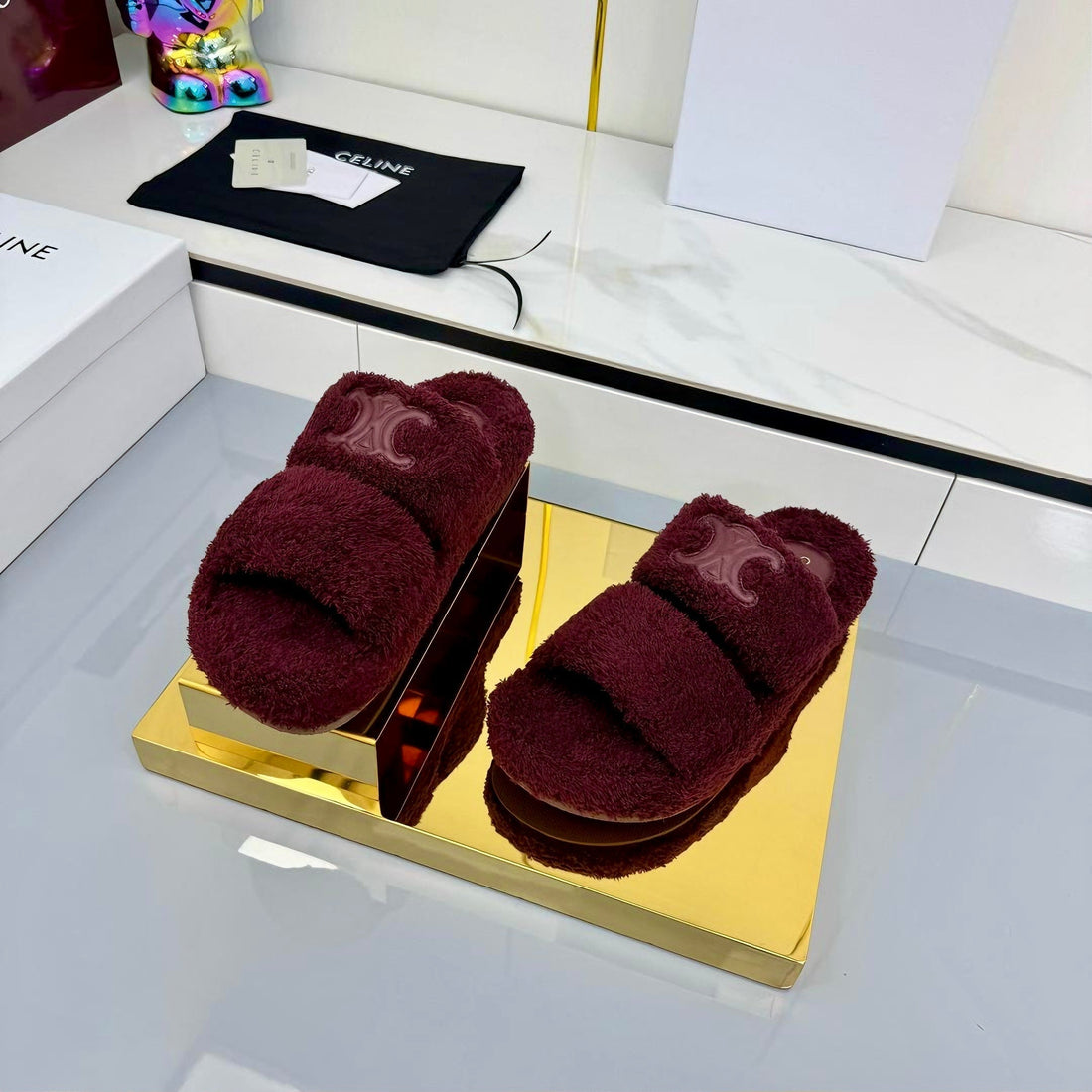 Cl 25S Triomphe Slides 50MM Dark Burgundy Wool & Rubber 434463