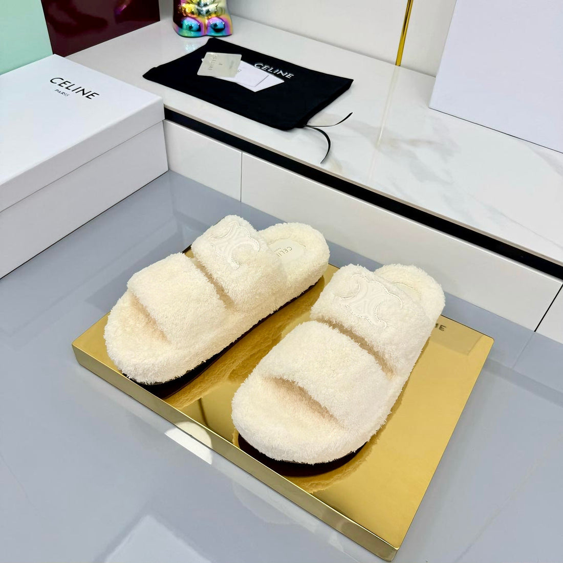 Cl 25S Triomphe Slides 50MM White Wool & Rubber 434464